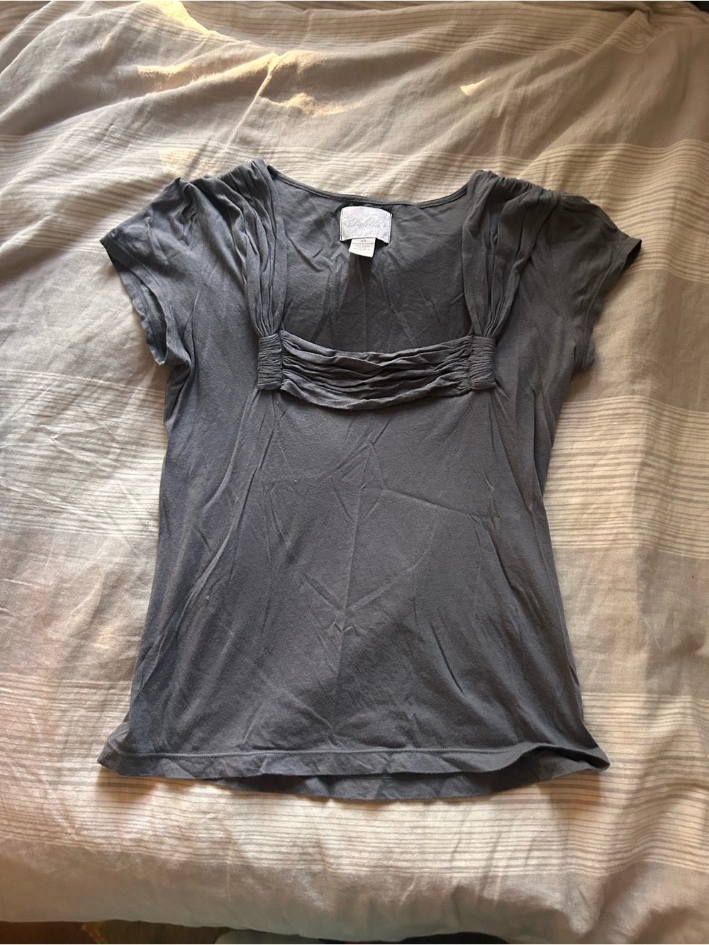 Deletta women’s Gray Short cap Sleeve Scoop Neck Top pima cotton XS